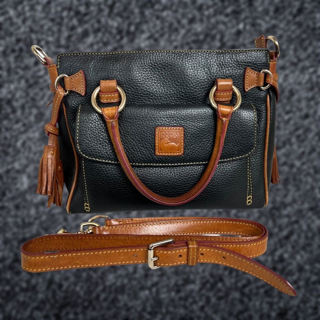 Dooney Bourke Vintage Dooney & Bourke Florentine Pebbled Black Satchel Handbag With Crossbody Strap, Medium, Leather, Casual, Womens in White