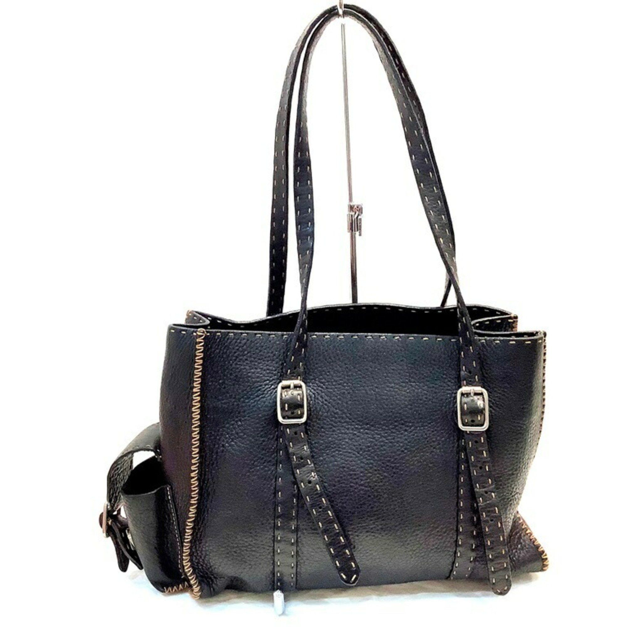 Fendi Selleria Stitched Leather Tote Bag Mini Black Shoulder Kb-9559, Women's