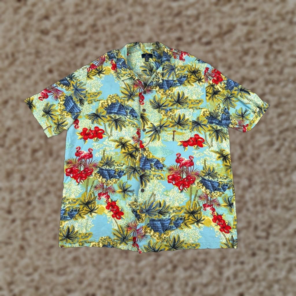 George George Shirt Adult 2XL Blue Floral Hawaiian Button-Up Short Sleeve Mens Casual Party/Cocktail Travel Flower Size US XXL / EU 58 / 5 - 1 Thumbnail