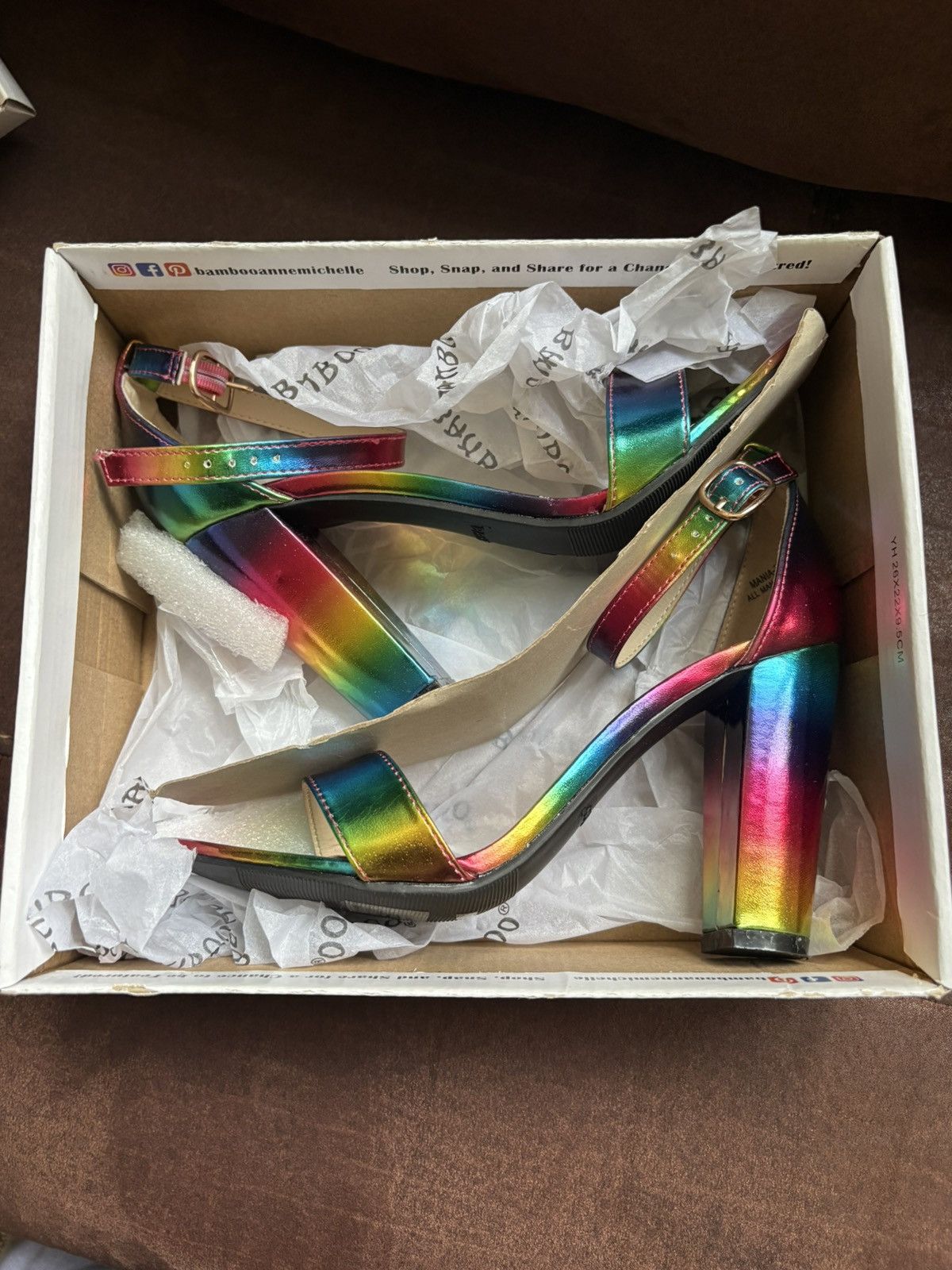 Other Bamboo MANIA-79 Rainbow Holographic Block Heel Sandals Size US 7 / IT 37 - 4 Thumbnail