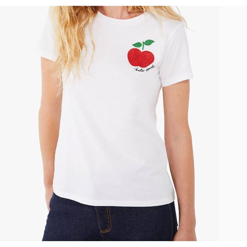 Kate Spade Kate Spade Women T-Shirt Crystal Apple Tee Small Fresh white Size S / US 4 / IT 40 - 6 Thumbnail