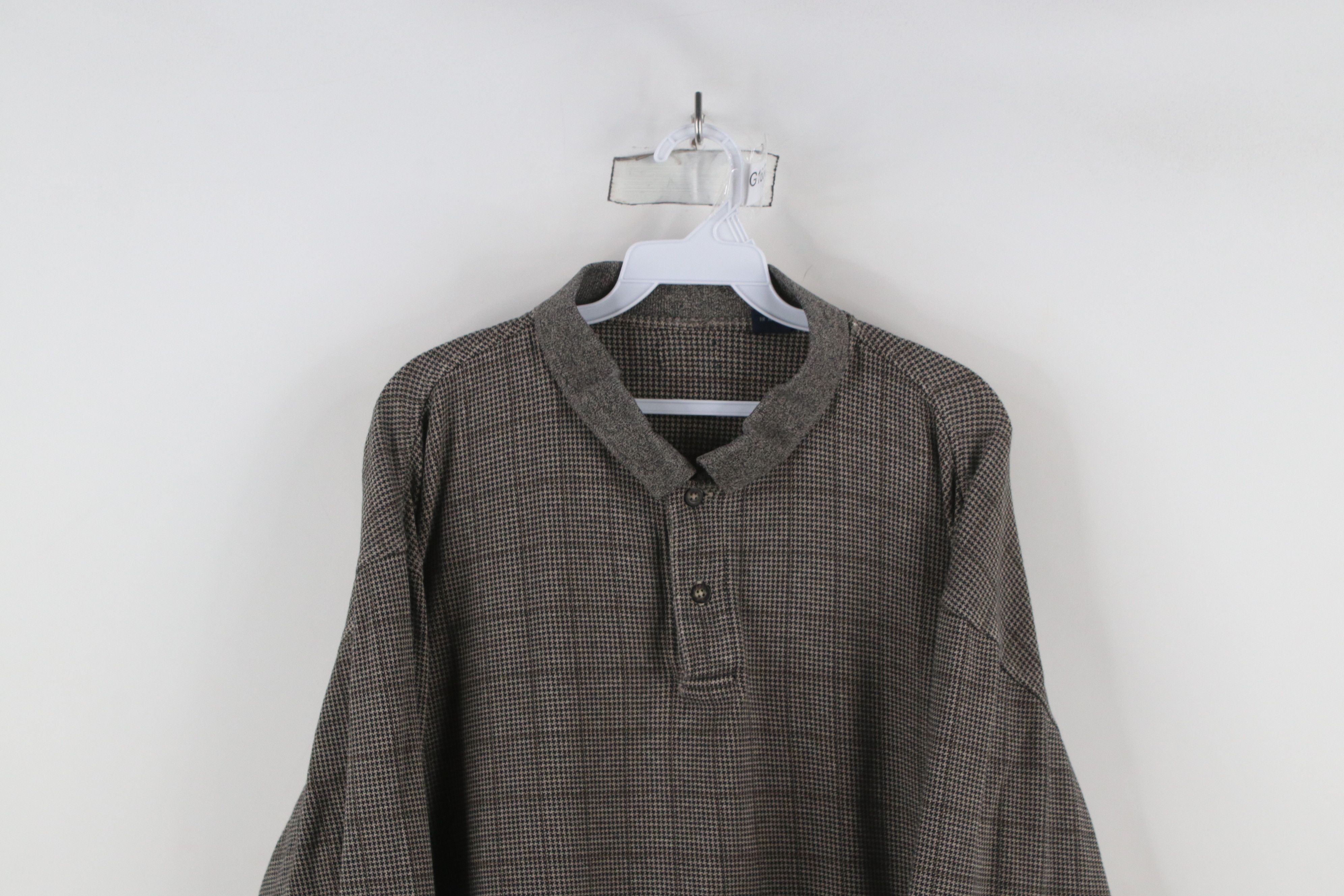 Vintage Vintage 90s Streetwear Heavy Houndstooth Long Sleeve Polo Size US XL / EU 56 / 4 - 2 Thumbnail