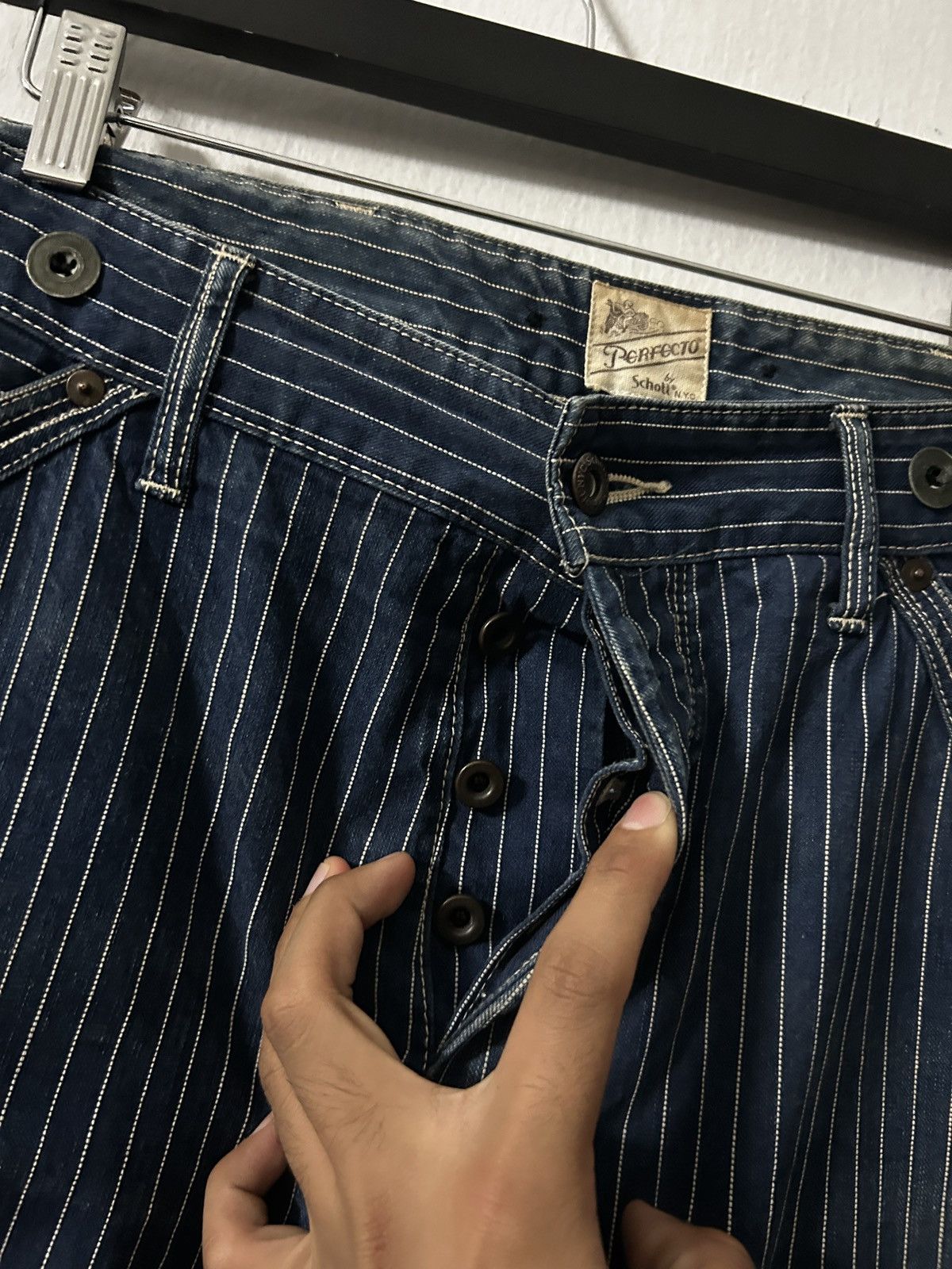 Schott Perfecto by schott Wabash jacquard stripe faded denim pants Size US 35 - 5 Thumbnail
