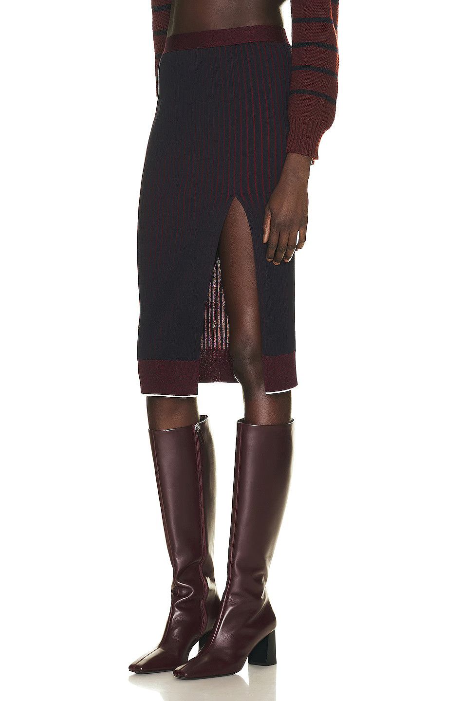 Bottega Veneta o1loc1c0824 728348 Ribbed Cotton Skirt Blue & Merlot Size 32" / US 10 / IT 46 - 3 Thumbnail