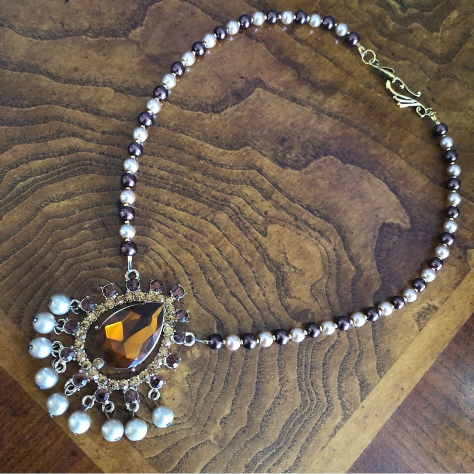 Handmade Handcrafted repurpose brown topaz pendant Pearl necklace Size ONE SIZE - 10 Thumbnail