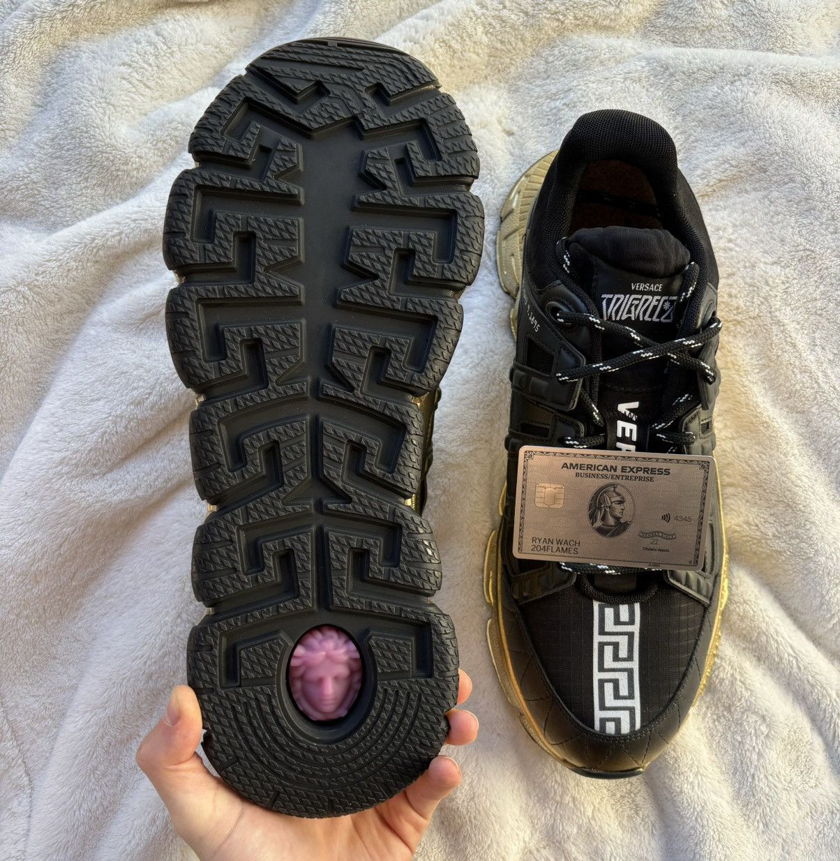 Versace Versace Gold/Black Gradient TriGreca Sneakers Size US 14 / EU 47 - 4 Thumbnail