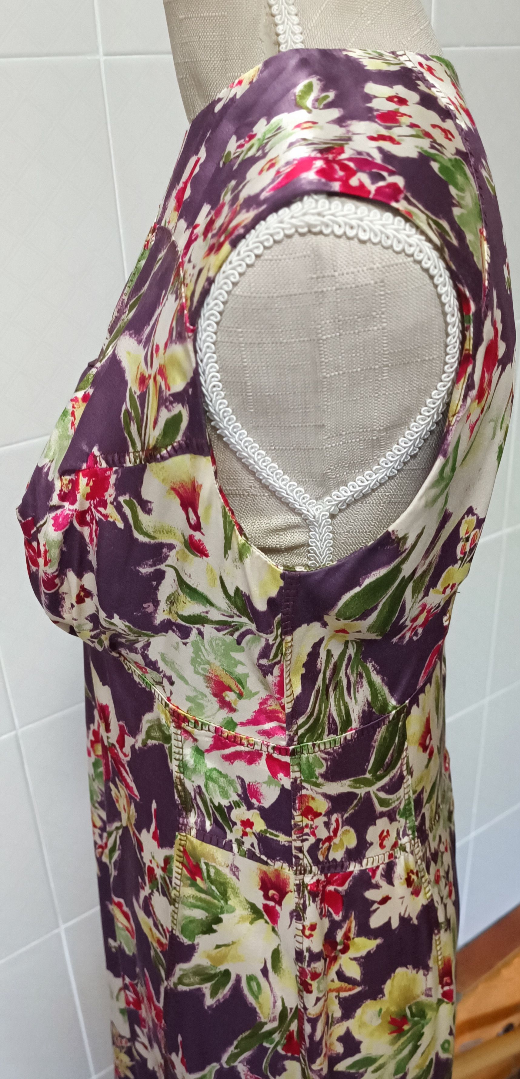 Jean Paul Gaultier 2000's - satin dark purple and floral midi dress Size M / US 6-8 / IT 42-44 - 11 Thumbnail
