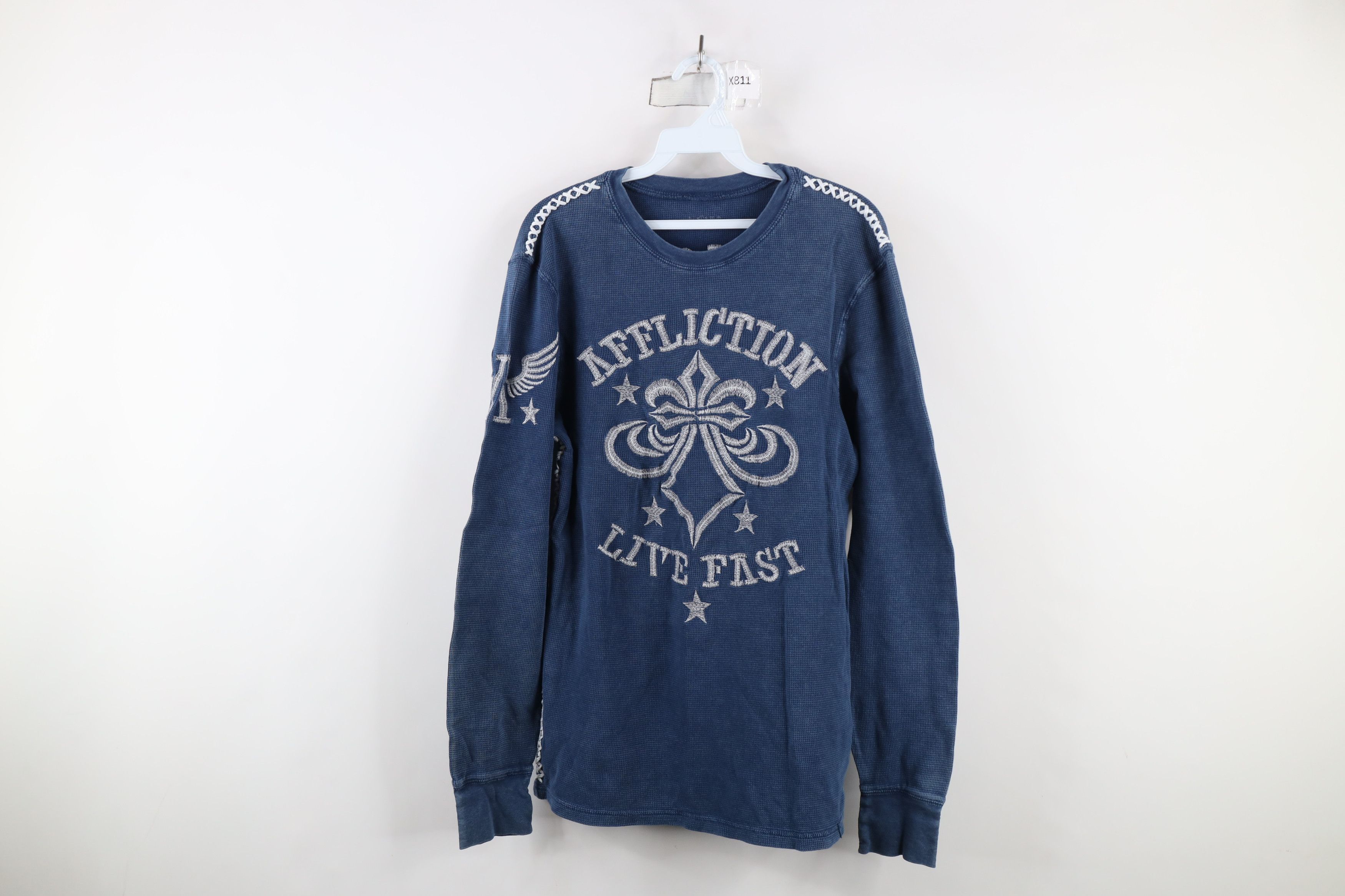 Affliction Vintage Y2K Affliction de Lis Thermal Waffle Knit T-Shirt Size US L / EU 52-54 / 3 - 1 Thumbnail