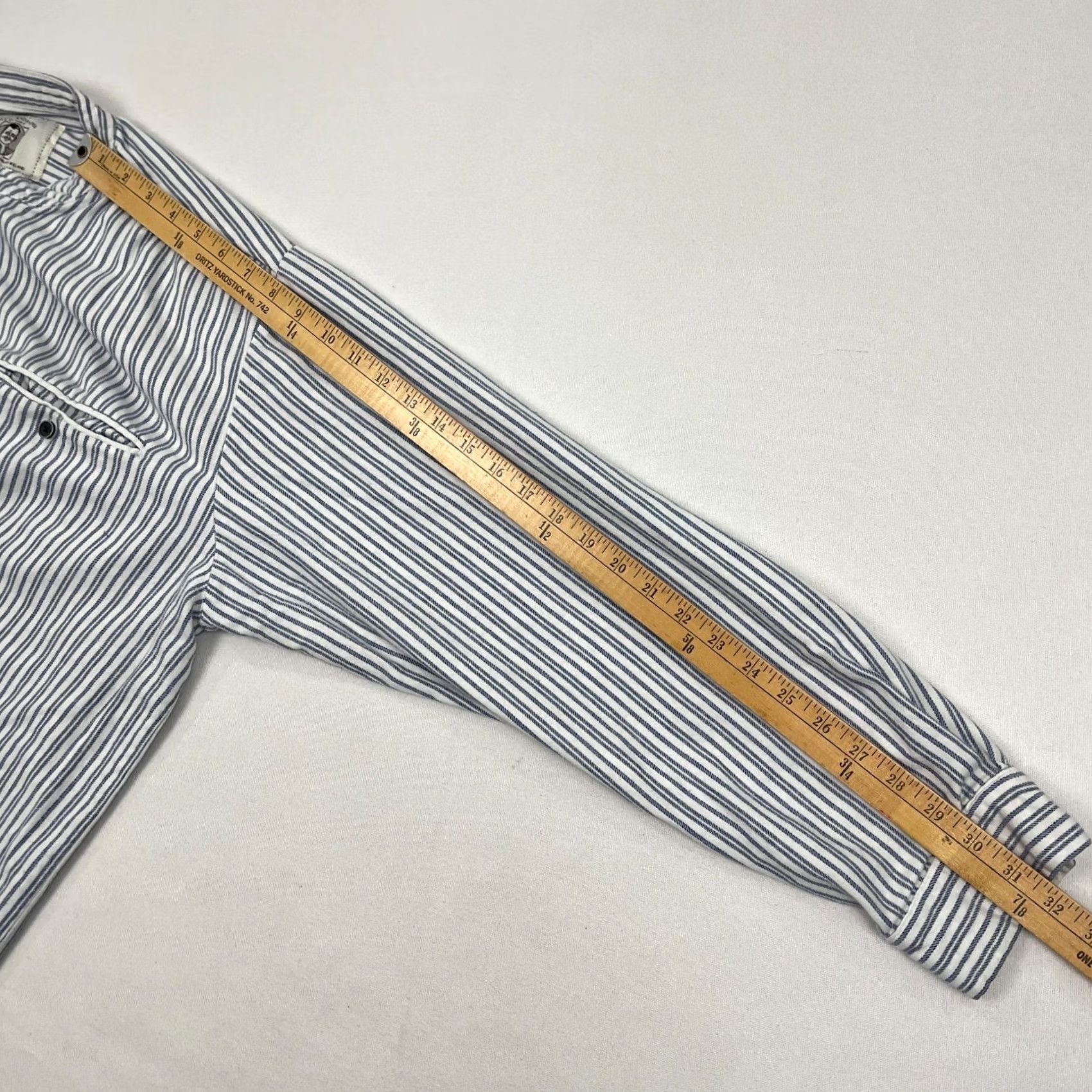Lee Lee Valley Ireland Grandfather Shirt Mens XXL Blue White Striped Button-Up Band Size US XXL / EU 58 / 5 - 5 Thumbnail