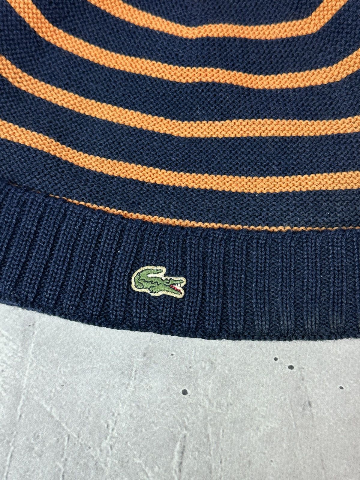 Lacoste Vintage Lacoste Wool Knit Logo Stripped Navy-Orange Beanie Size ONE SIZE - 2 Thumbnail
