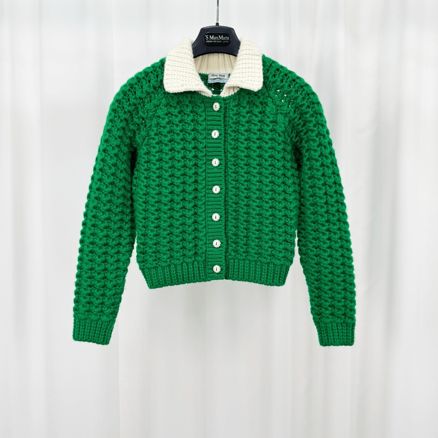 Miu Miu Miu Miu White Collar Green Cashmere Cardigan Size XS / US 0-2 / IT 36-38 - 1 Thumbnail