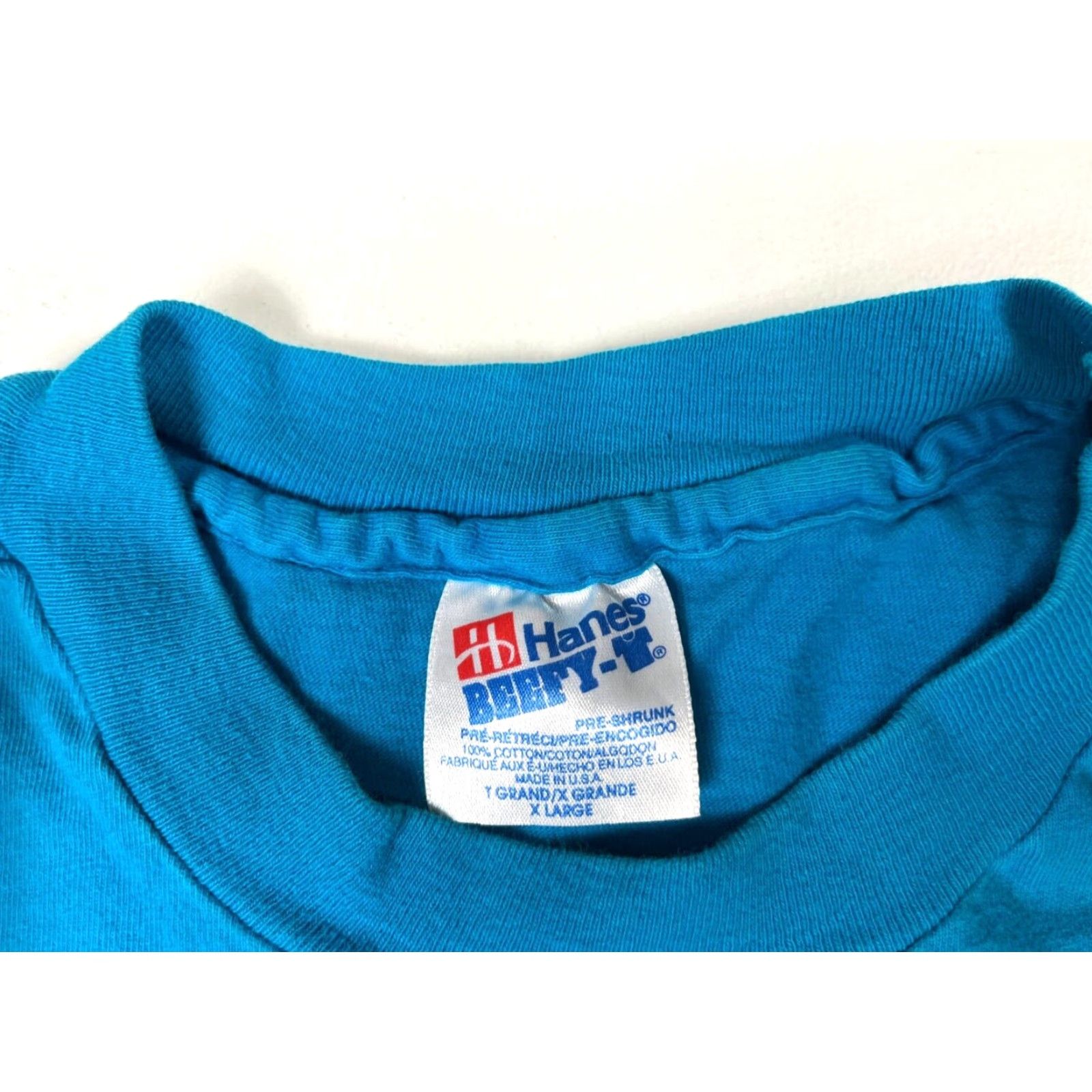 Hanes VINTAGE Hanes Beefy-T T-Shirt Men XL Degree Of Difficulties 90s Double-Sided Made in USA Blue Cotton Short Sleeve Crew Neck 1990s Theme Mens Size US XL / EU 56 / 4 - 6 Thumbnail