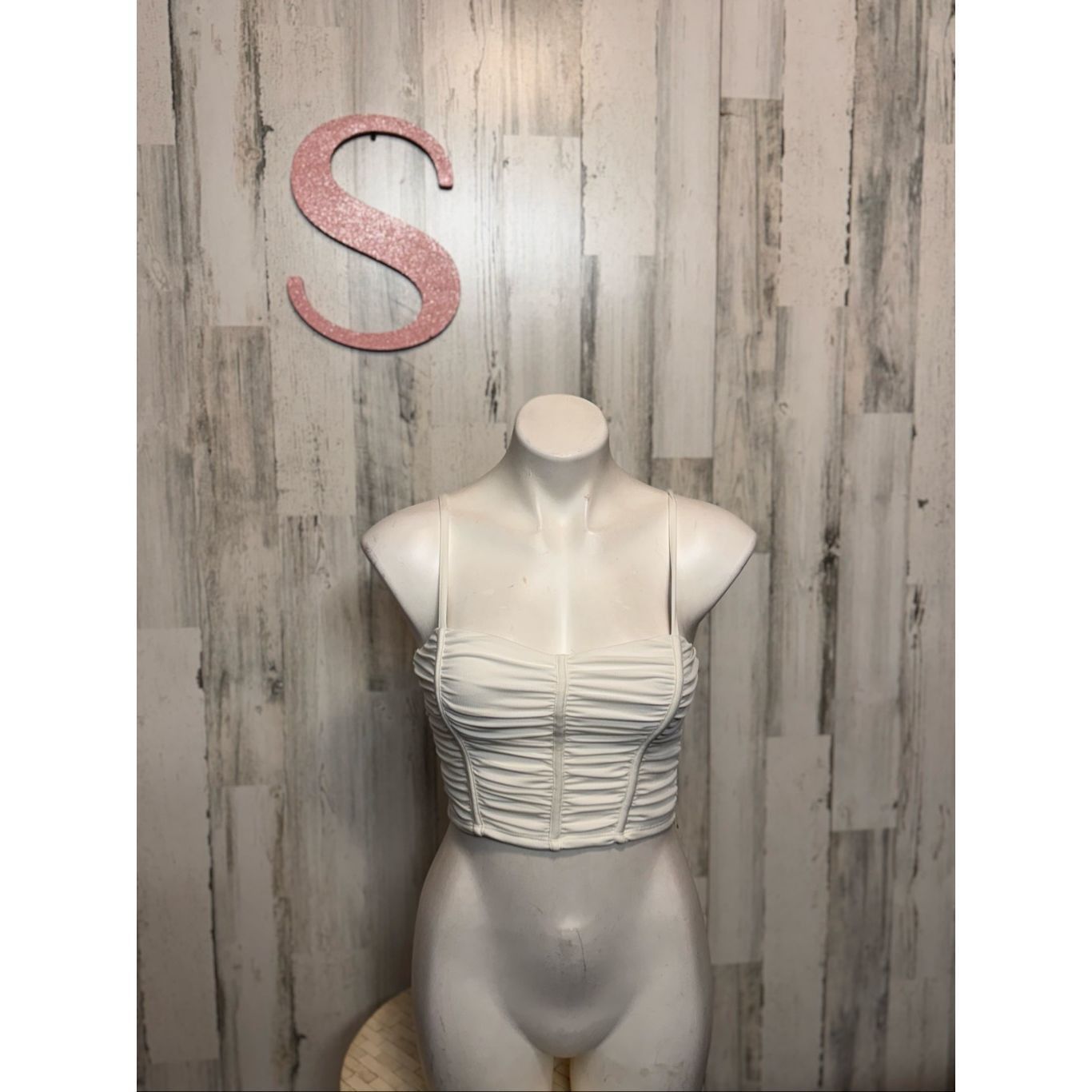 Forever 21 Forever 21 White Ruched Corset Crop Top Women’s Size S Size S / US 4 / IT 40 - 1 Thumbnail