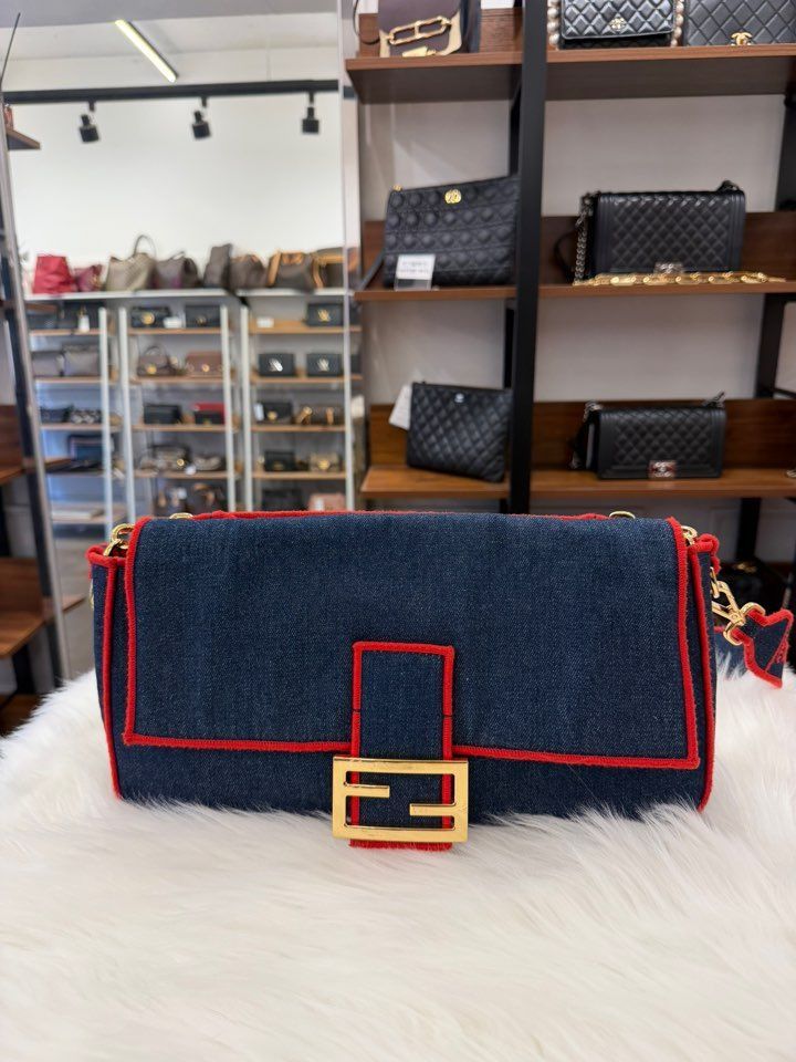 Fendi Baguette Bag Denim Large Size ONE SIZE - 1 Thumbnail