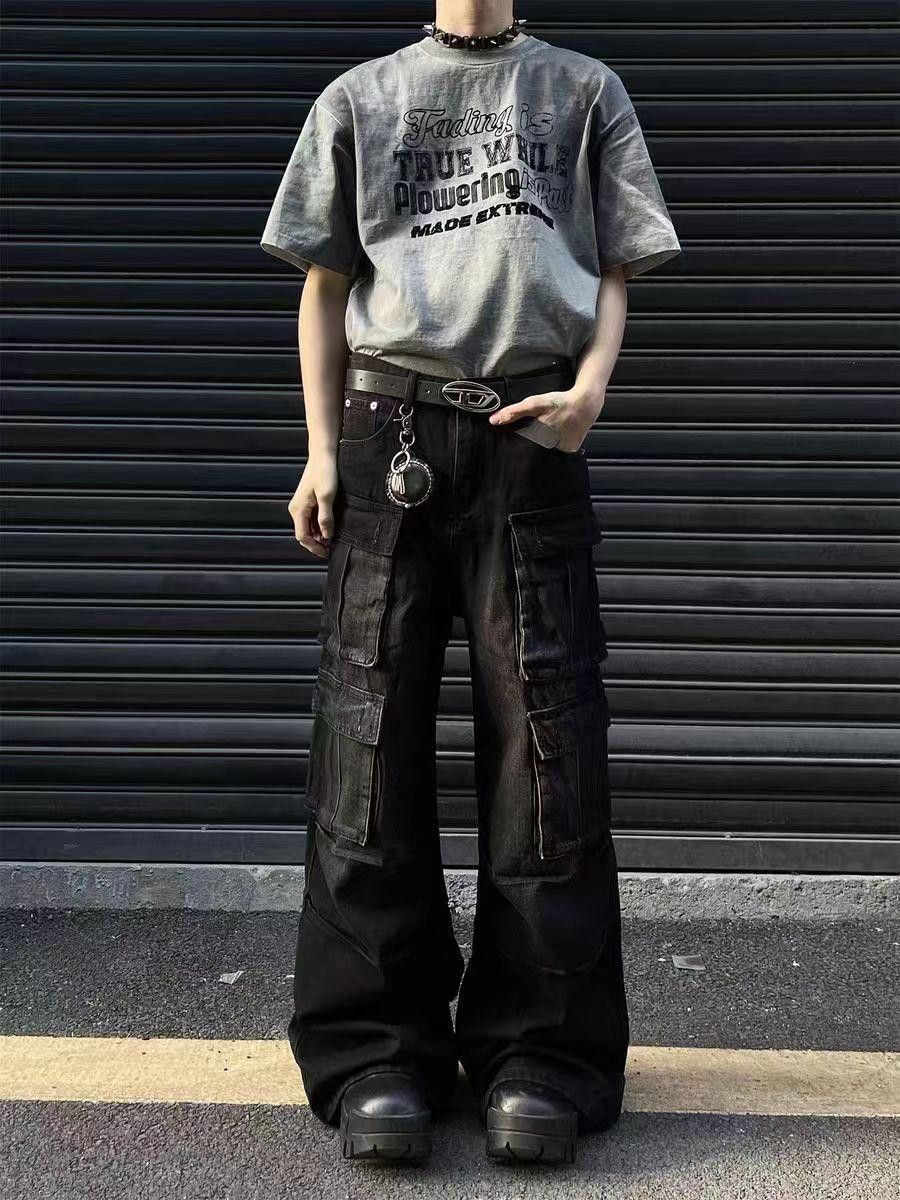 image of Black Cargo Denim Jeans, Men's (Size 30)