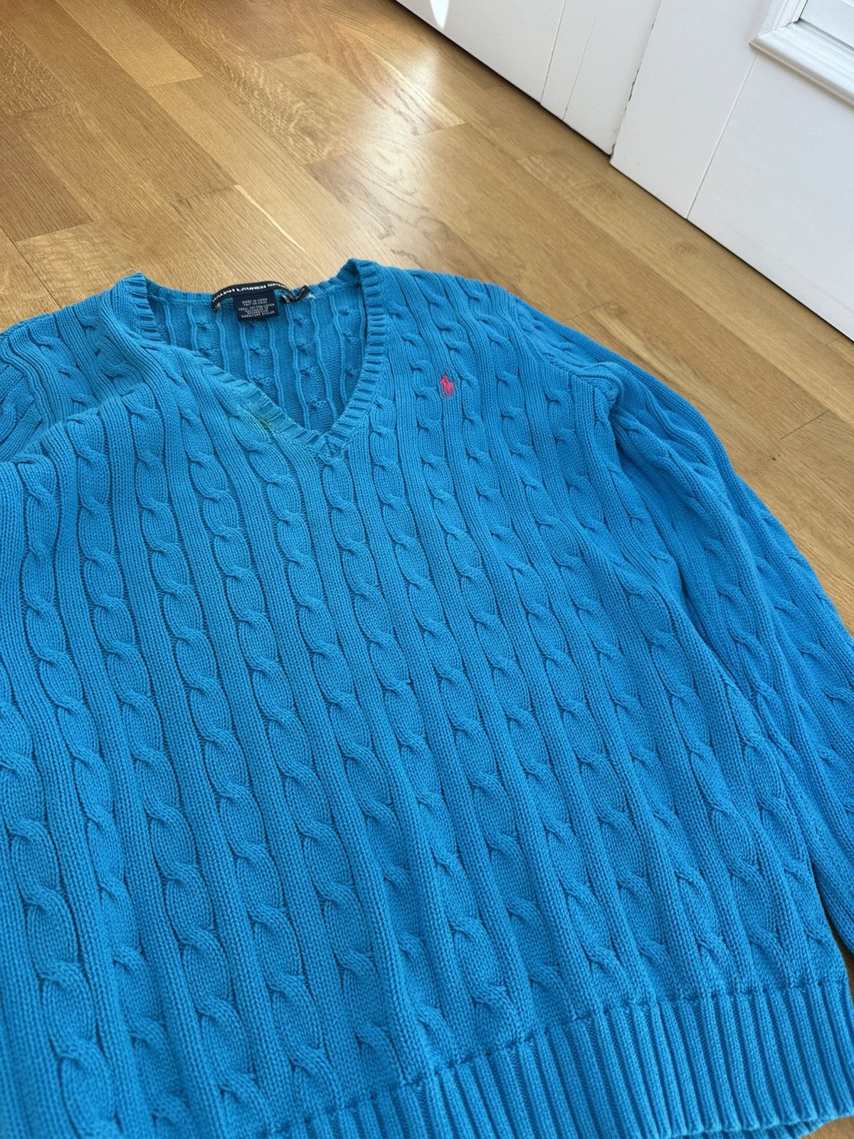 Polo Ralph Lauren Vintage Polo Ralph Lauren Cable Knit Sweater Logo Blue Size XL / US 12-14 / IT 48-50 - 10 Thumbnail