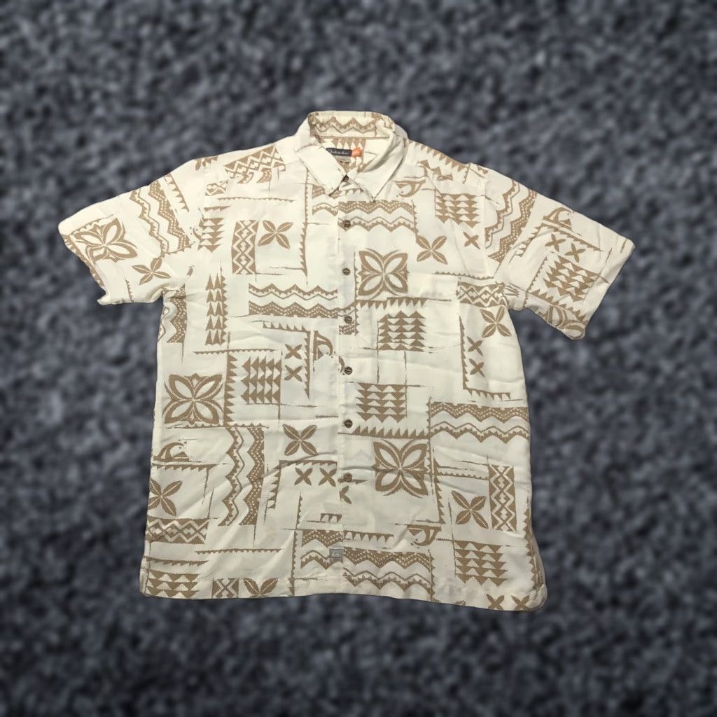 Quiksilver VINTAGE: Quiksilver Shirt Mens Large White Hawaiian Geometric Short Sleeve Button Up Size US L / EU 52-54 / 3 - 1 Thumbnail