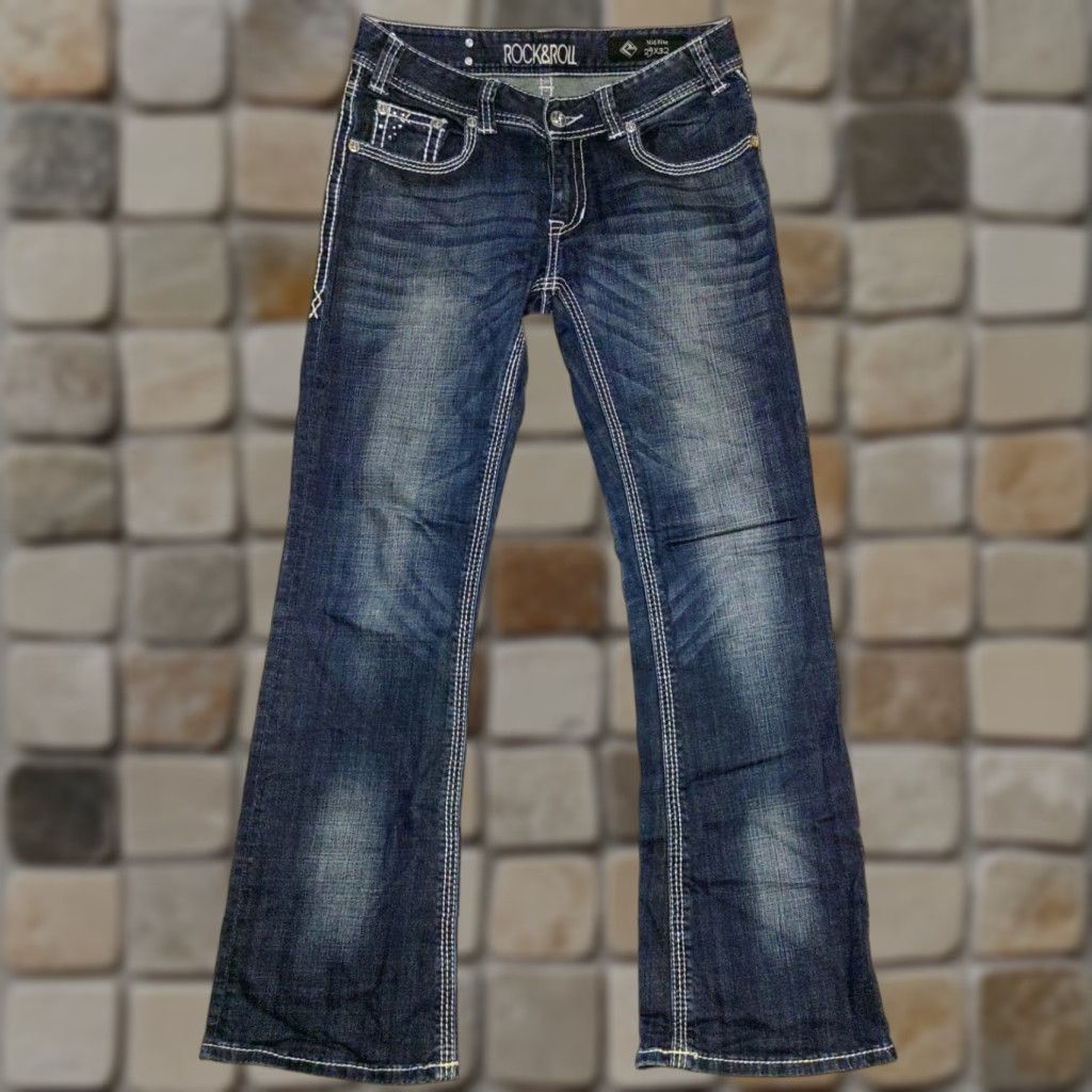 Denime Rock & Roll Cowgirl Jeans Women 29x32 Dark Wash Mid Rise Bootcut Denim Size 29" - 1 Thumbnail