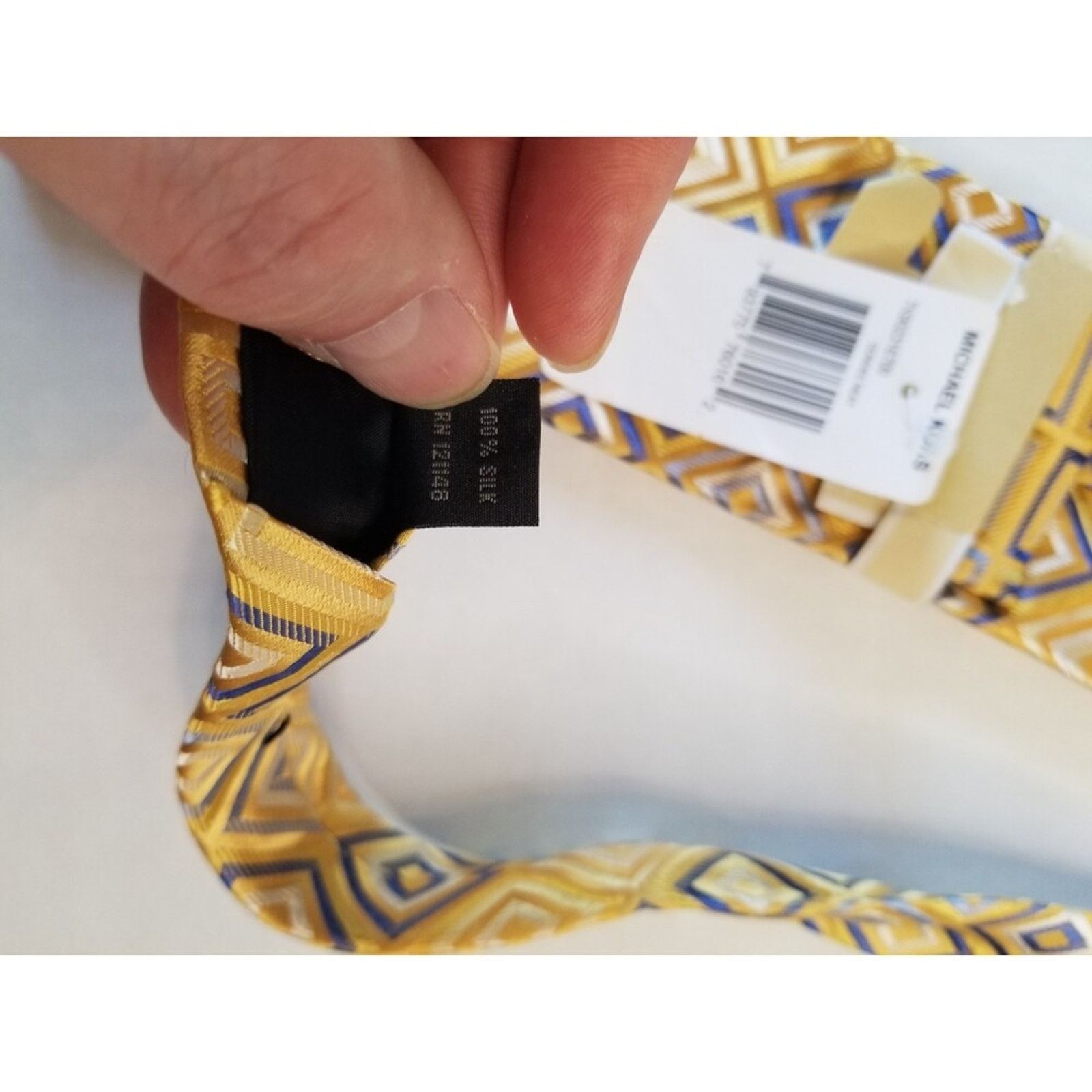 Michael Kors Michael Kors Neck Tie NWT Gold Blue Squares Diagonal Pattern Size ONE SIZE - 5 Thumbnail