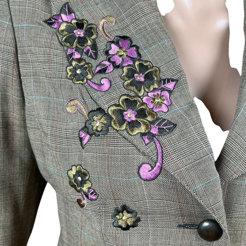 Vintage Vintage J Jodi Embroidered Plaid Pantsuit Olive Size 6 (048) Size M / US 6-8 / IT 42-44 - 3 Thumbnail