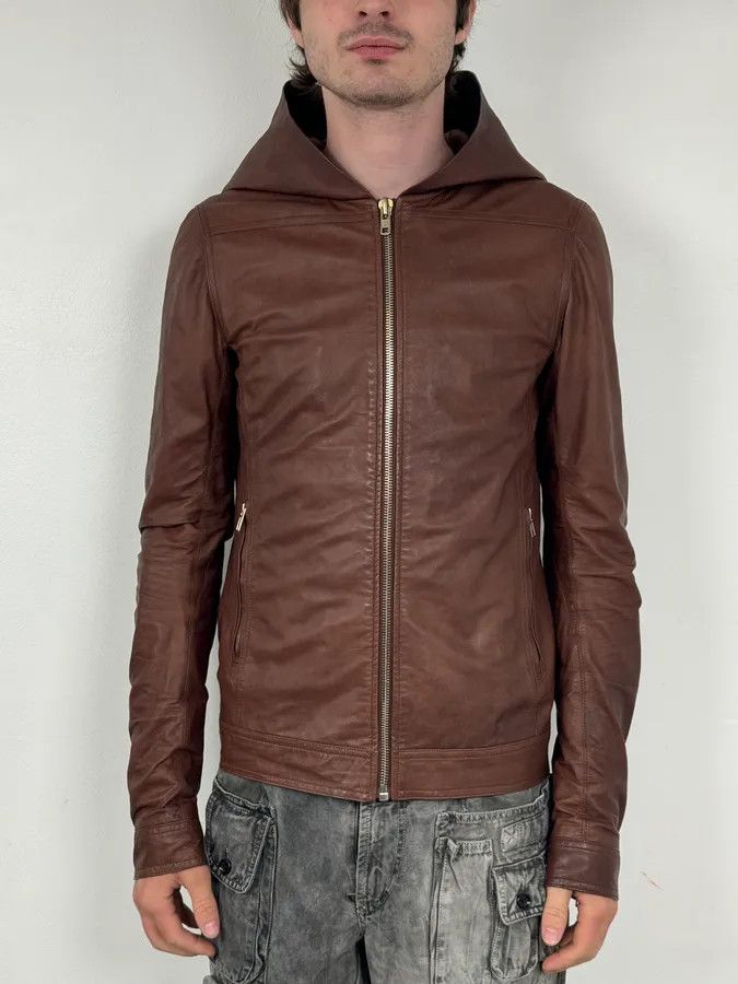 Rick Owens SS2014 Rick Owens Brown Avant-Garde Hooded Leather Jacket Size US M / EU 48-50 / 2 - 2 Thumbnail