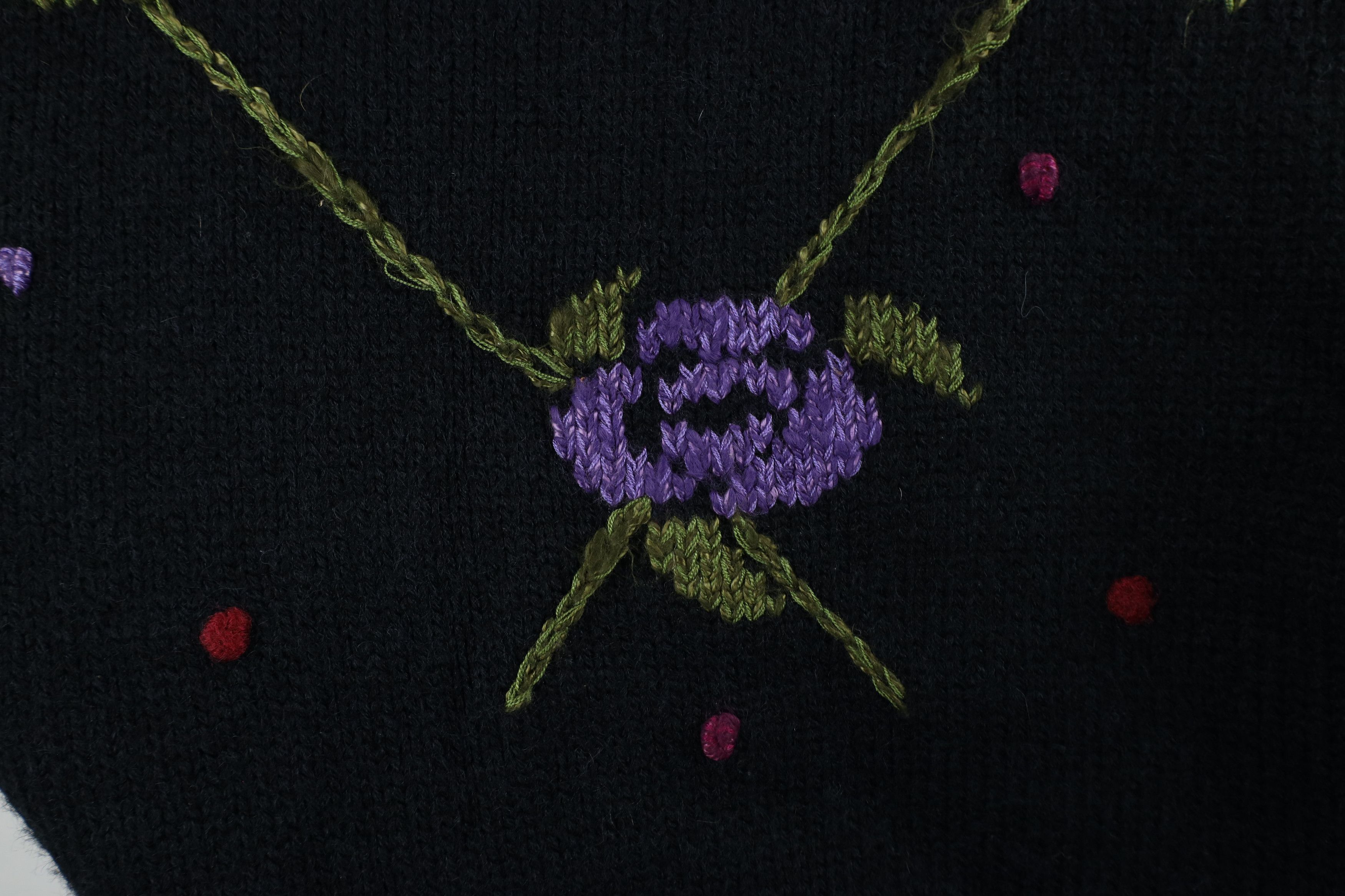Vintage Vintage 90s Streetwear Flower Floral Knit Sweater Black Size XS / US 0-2 / IT 36-38 - 5 Thumbnail