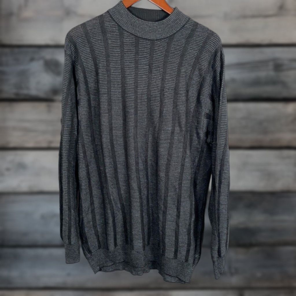 Vintage VINTAGE Fiji Mock Neck Sweater Adult XL Gray Striped Lightweight Knit 90s Mens Size US XL / EU 56 / 4 - 1 Thumbnail
