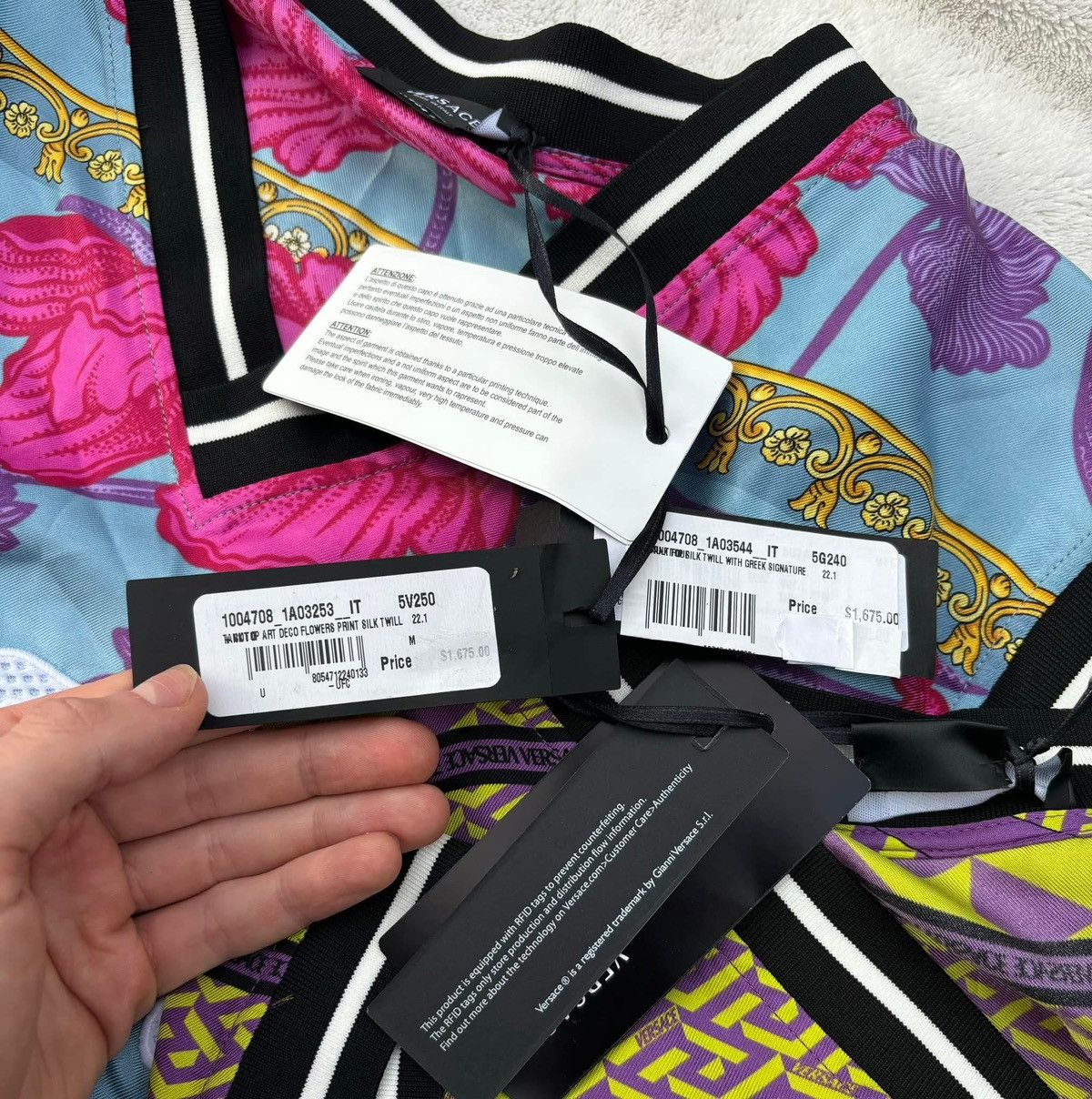 Versace Versace Silk Green/Purple Greca Stiched Jersey Size US XL / EU 56 / 4 - 4 Thumbnail