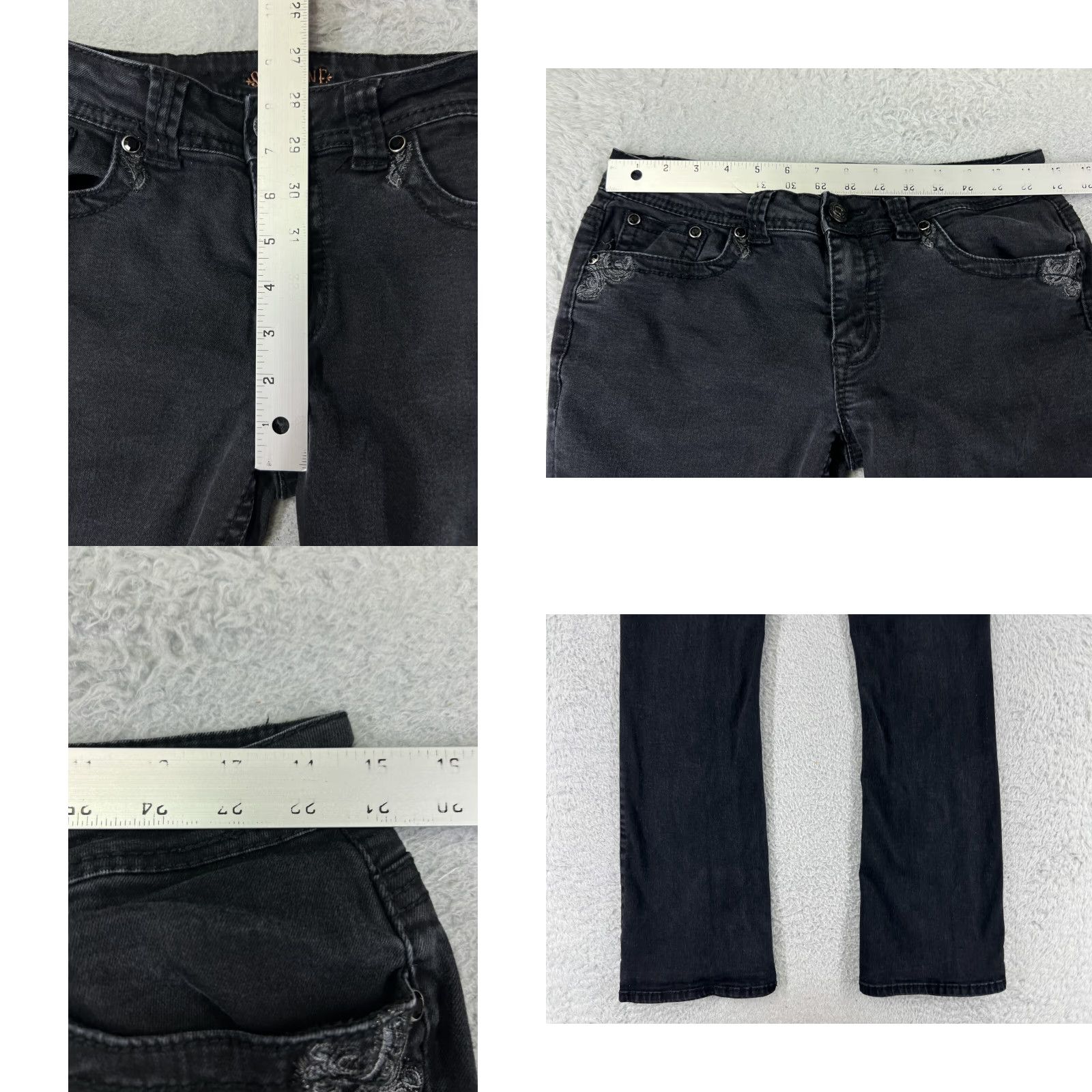 Vintage Shyanne Jeans Bootcut Denim Black 32 Womens Cotton Stretch Embroidered 5-Pocket Inseam 31 Size 24" / US 00 / IT 34 - 9 Thumbnail