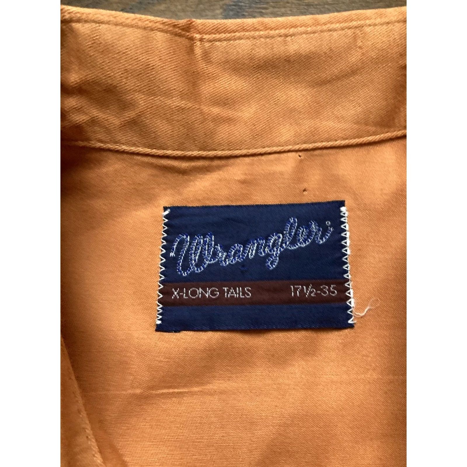 Wrangler VTG Wrangler Western Dress Shirt Mens 17.5/35 Orange Button Up X-Long Tails Size 48R - 5 Thumbnail