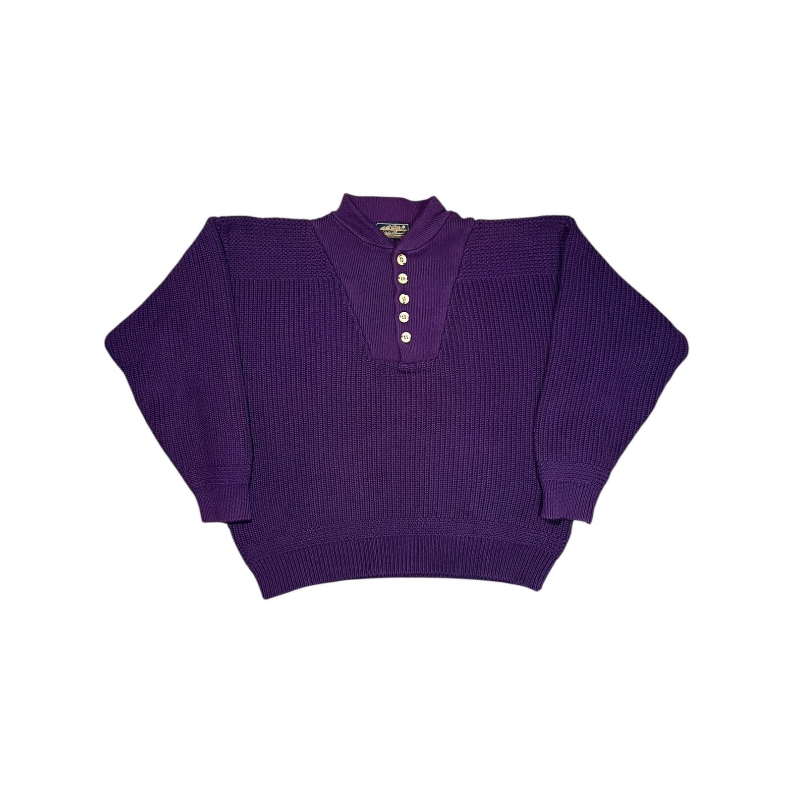 Eddie Bauer × Vintage Vintage 90s Eddie Bauer purple knit Henley sweater (L) Size US L / EU 52-54 / 3 - 1 Thumbnail