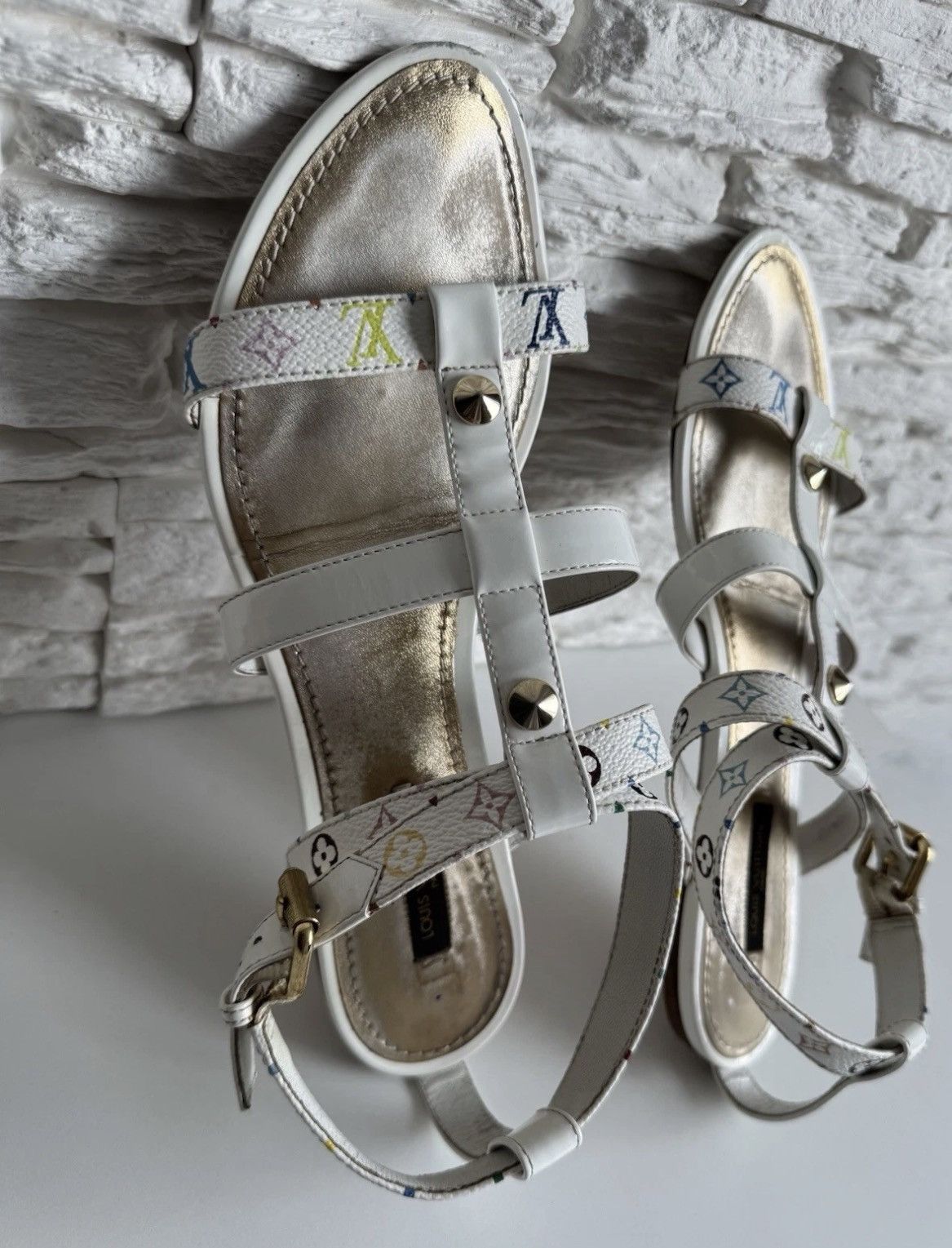 Louis Vuitton Louis Vuitton multicolor leather sandals white monogram Y2K Size US 8 / IT 38 - 3 Thumbnail