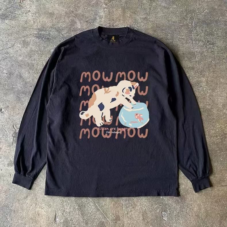 Vintage Black washed vintage cat print long-sleeved t-shirt Size US M / EU 48-50 / 2 - 1 Thumbnail