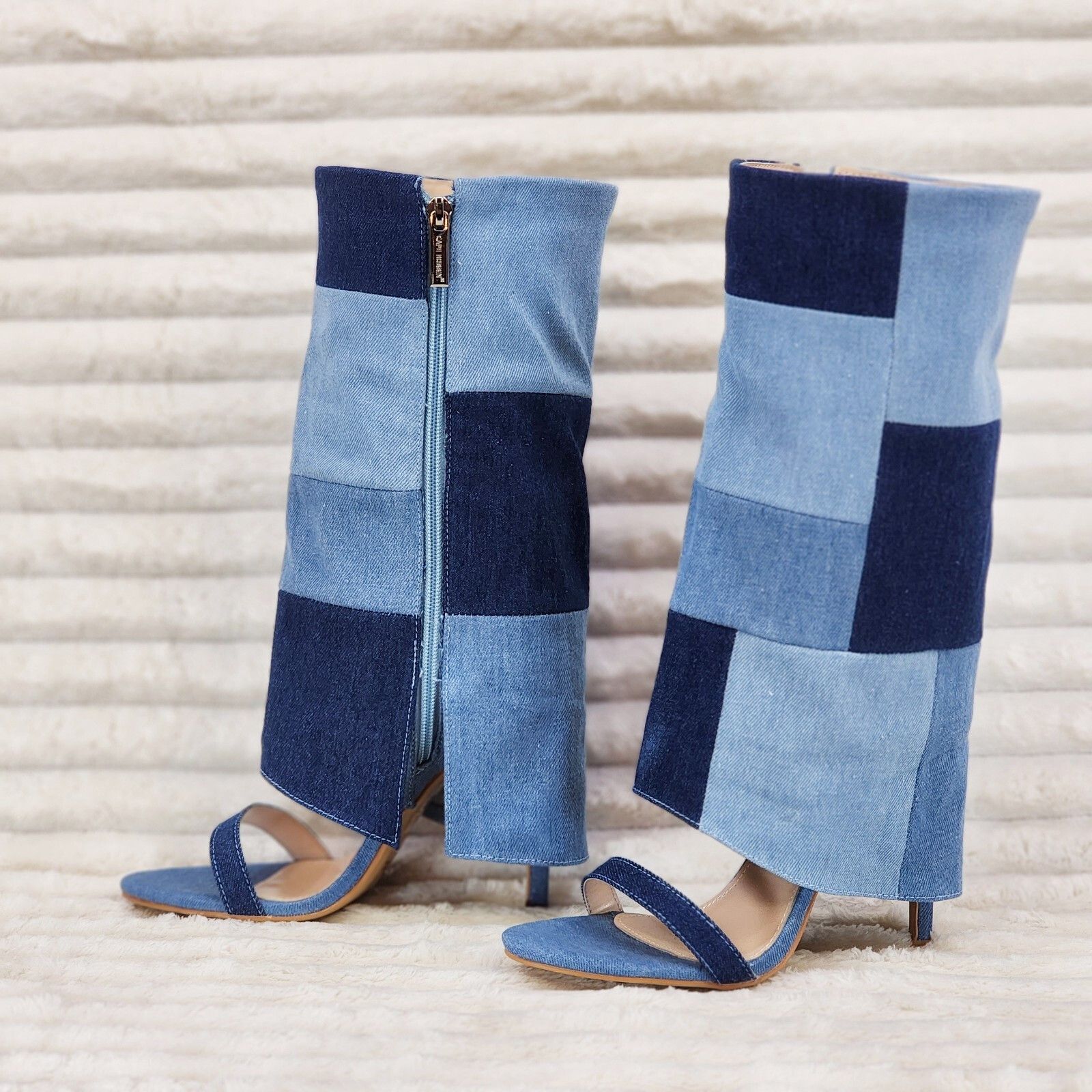 Other Paris Denim Patchwork Stiletto Fold Over Skirted Shootie San Size US 9 / IT 39 - 6 Thumbnail