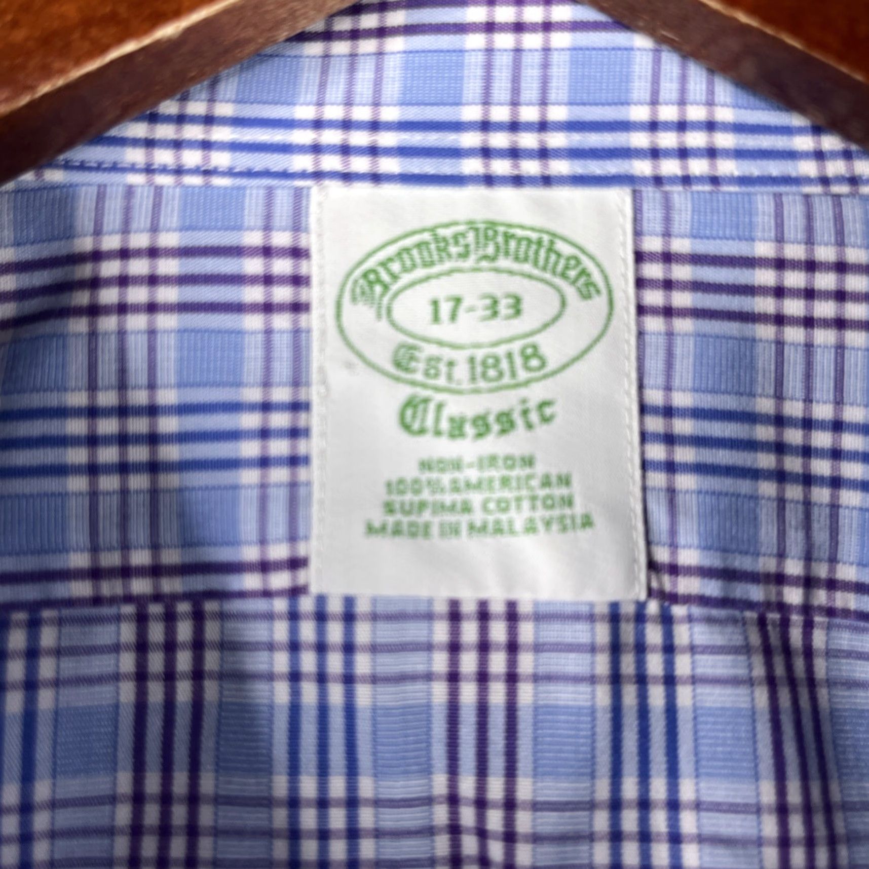 Brooks Brothers Brooks Brothers Classic Shirt Blue Plaid Non-Iron Button Up Long Sleeve Mens Dress Shirt 17 Regular Blue Mens Size US XL / EU 56 / 4 - 5 Thumbnail