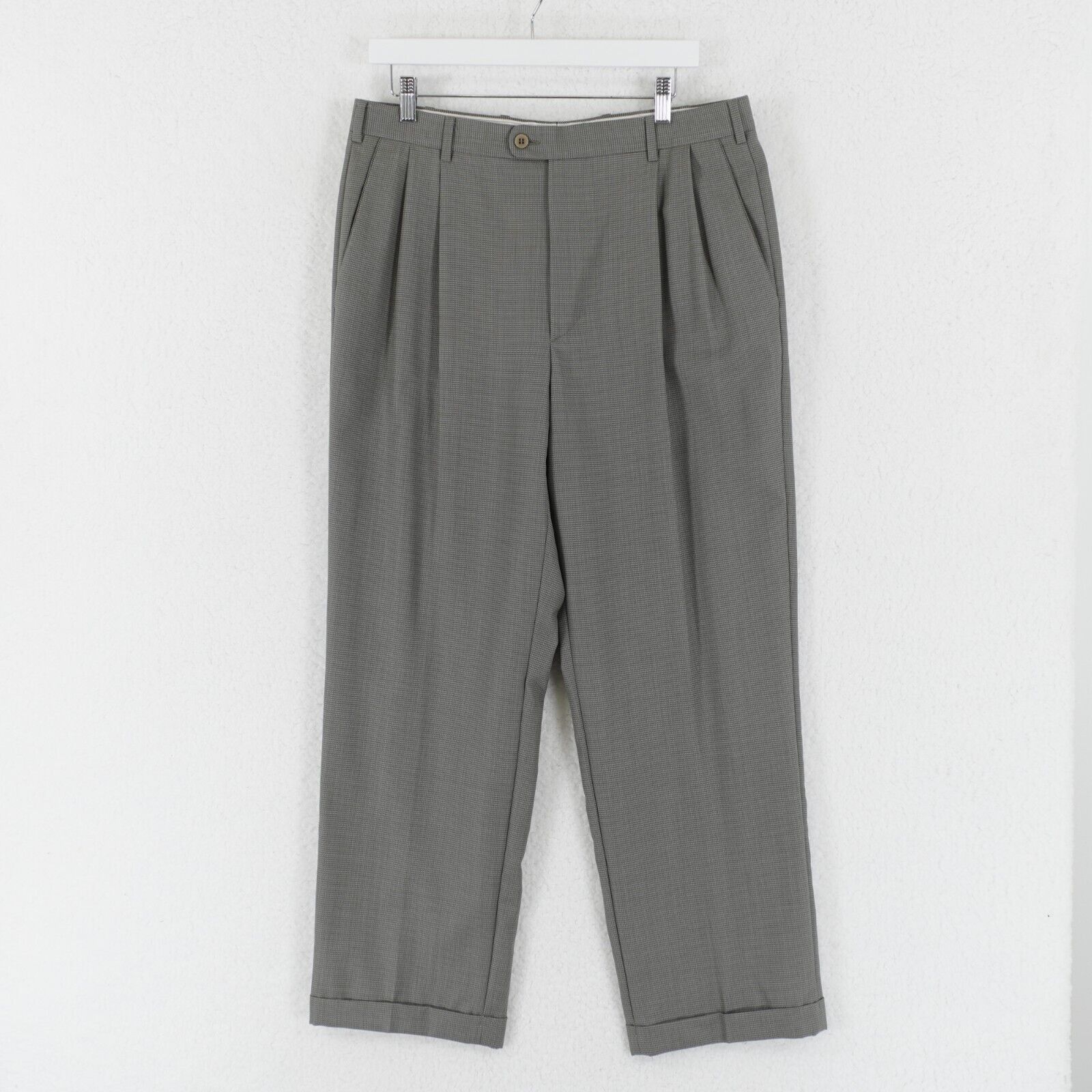Zanella Zanella Bennett Wool Gray Green Check Pleated Cuffed High Ri Size 34R - 1 Thumbnail