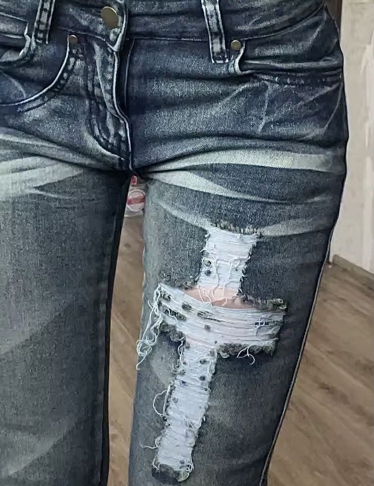 Vintage Y2K Distressed Punk Cross Japanese Bootcut Jeans Size 26" / US 2 / IT 38 - 8 Thumbnail