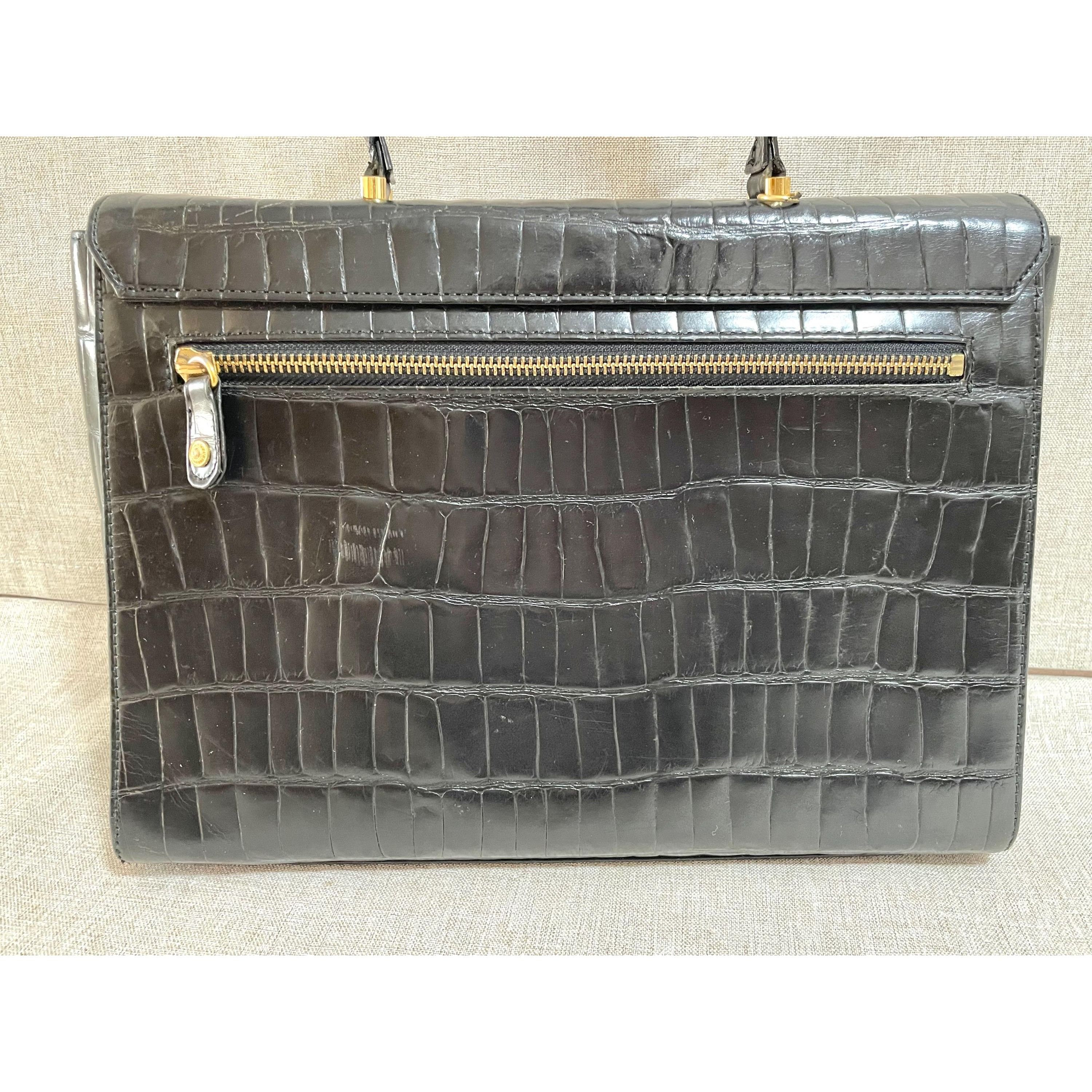 Versace Vintage Gianni Versace black croc embossed leather handbag Size ONE SIZE - 4 Thumbnail