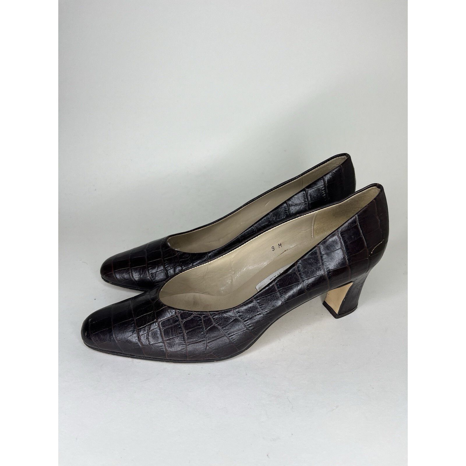 Aigner Etienne Aigner Brown Leather Croc Embossed Heels Women Size Size US 9 / IT 39 - 3 Thumbnail