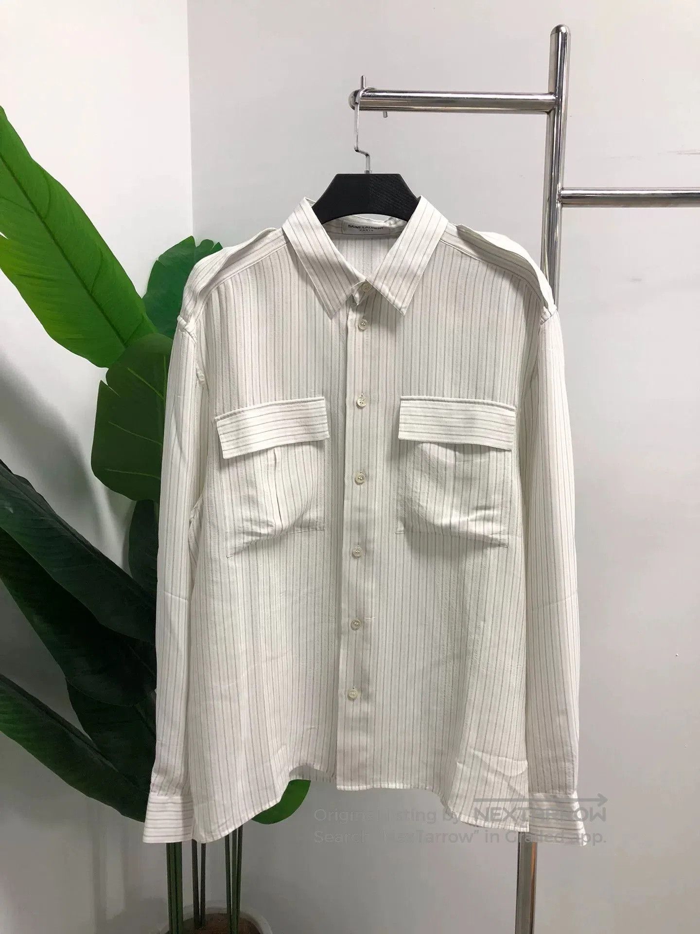 Saint Laurent Beige Striped Button.