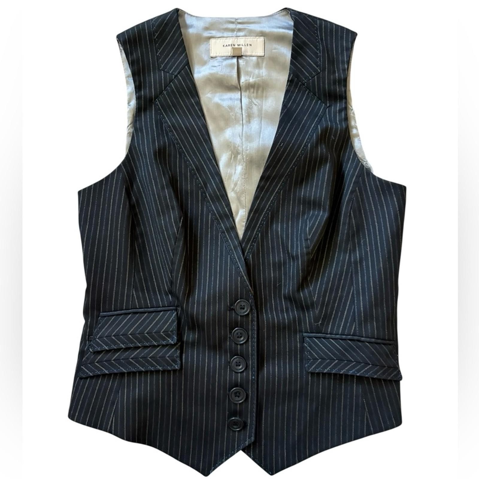 Karen Millen England Wool Blend Charcoal Striped Vest Size 8