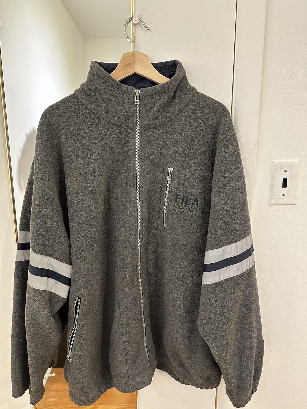 Image of Vintage Fila Sport Fleece Jacket (Reflective) in Grey, Men's (Size XL)