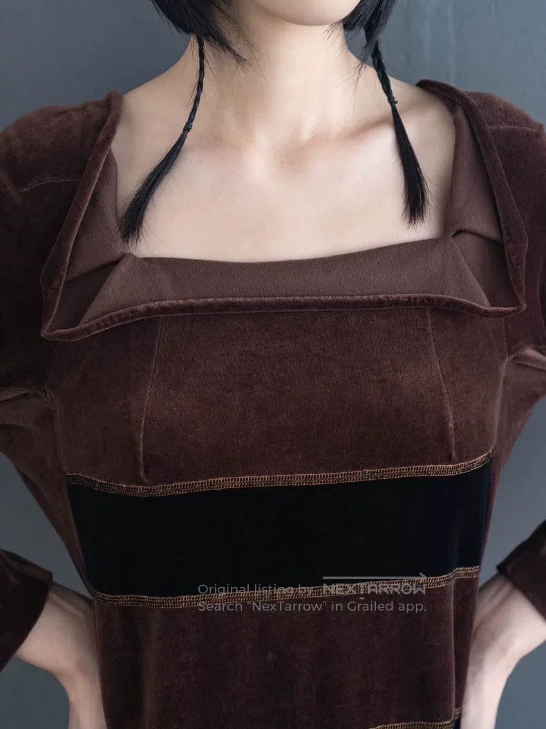Comme des Garcons Comme Des Garcons Black and brown striped velvet top Size S / US 4 / IT 40 - 6 Thumbnail