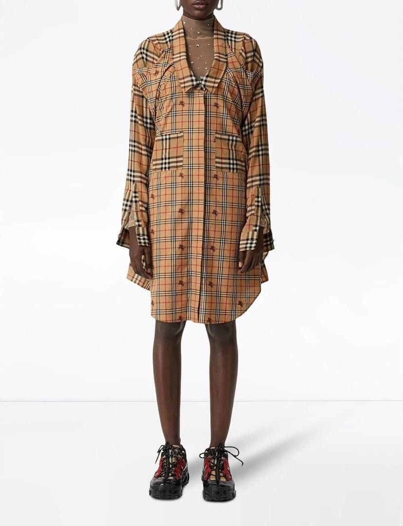 Burberry Burberry Vintage Checkered Silk and Cotton Shirt Dress Size M / US 6-8 / IT 42-44 - 1 Thumbnail