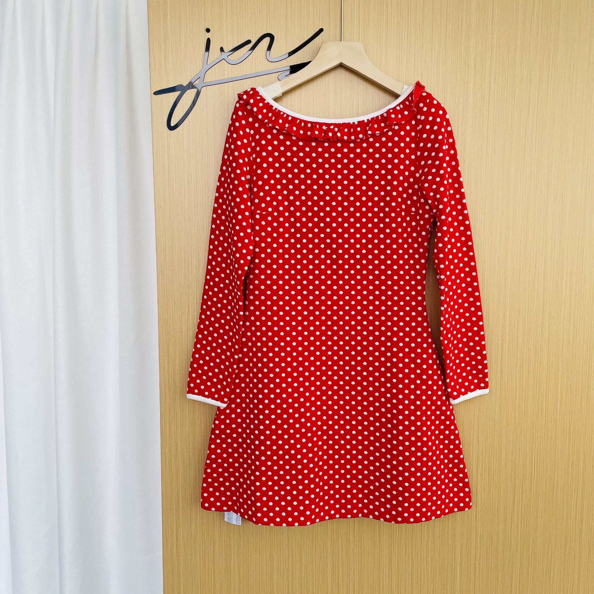 Miu Miu MIU MIU polka dot long sleeve A-line dress red M unused Size M / US 6-8 / IT 42-44 - 1 Thumbnail
