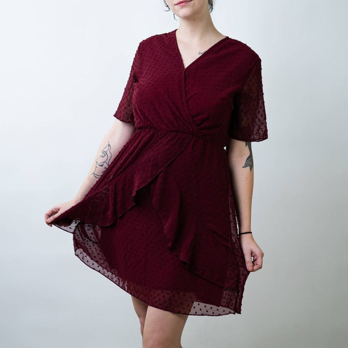 Shein SHEIN Maroon Burgundy Red Swiss Dot A-Line Dress - M Size M / US 6-8 / IT 42-44 - 5 Thumbnail