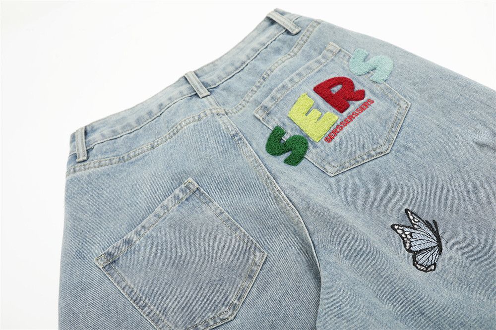 Jean Men's washed loose casual star embroidered jeans Size US 32 / EU 48 - 3 Thumbnail