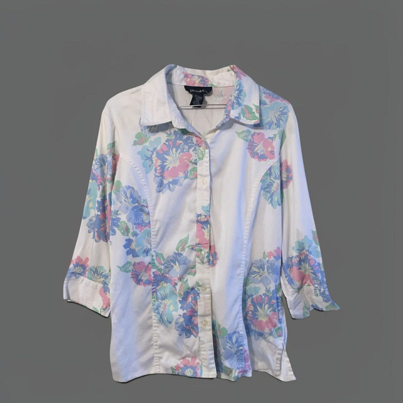 Other VINTAGE Denim & Co Floral Button Shirt White Pink Blue Sz S Size S / US 4 / IT 40 - 5 Thumbnail
