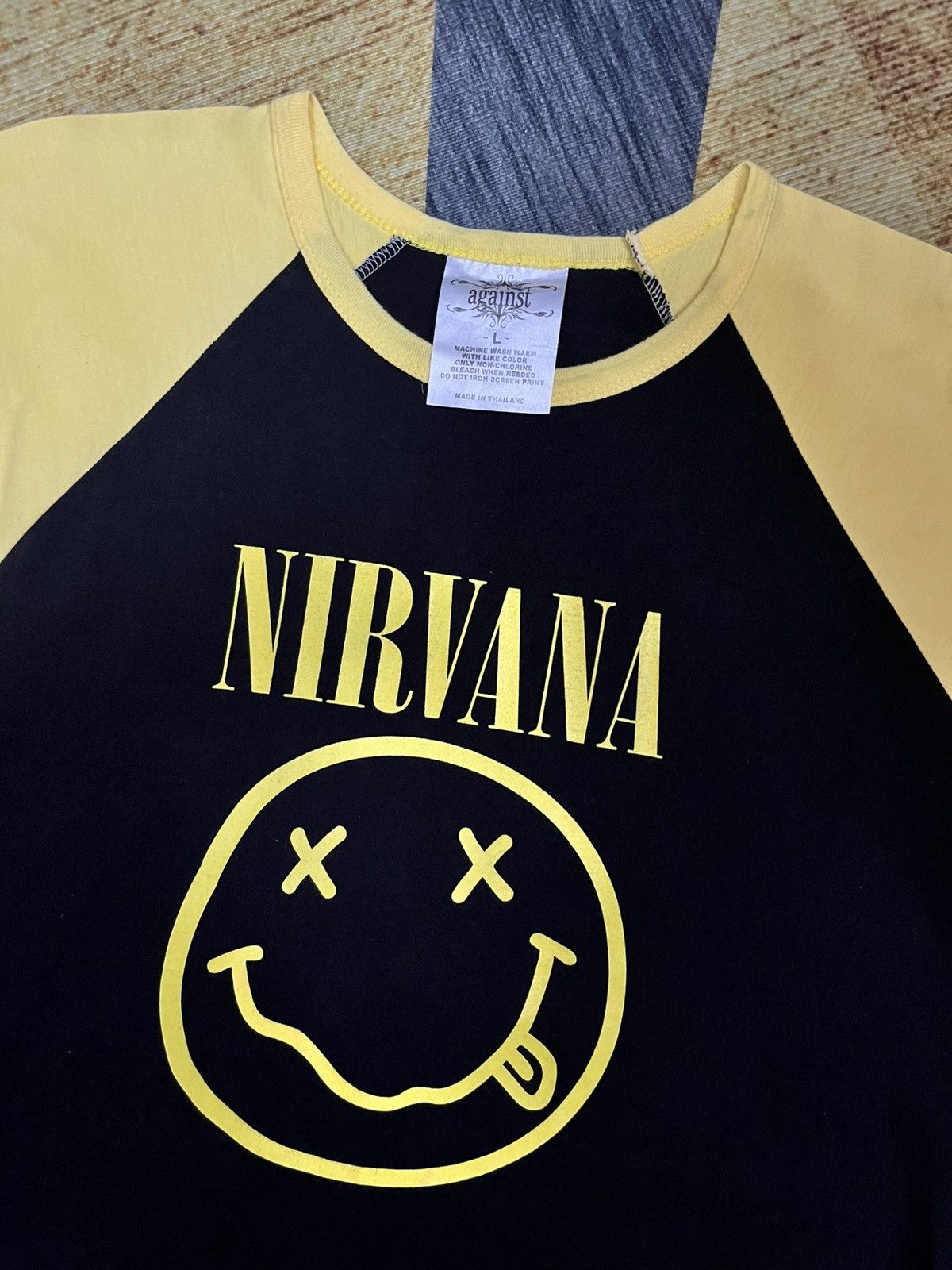 Nirvana 2000s nevermind flyers album smiley raglan #H2 Size US L / EU 52-54 / 3 - 6 Thumbnail