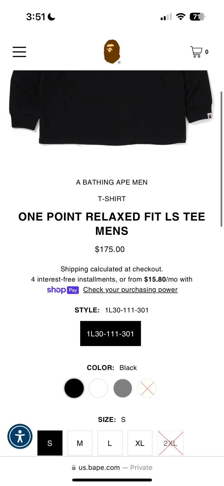 Bape ONE POINT RELAXED FIT LS TEE Size US M / EU 48-50 / 2 - 6 Thumbnail